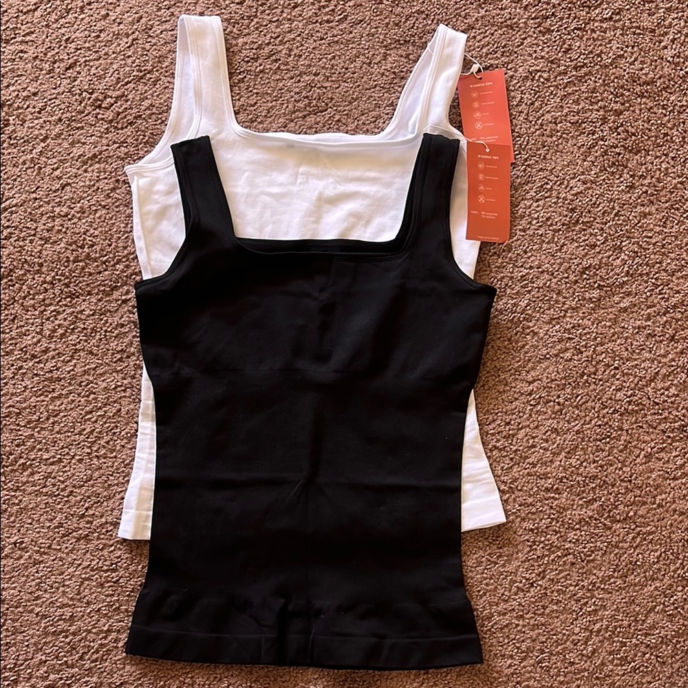 Two Pack Black and White Fitted Sleeveless Shapewear Tank